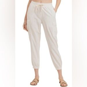 L.T.J Los Angeles Linen Blend Cropped Joggers in Optic White SzL